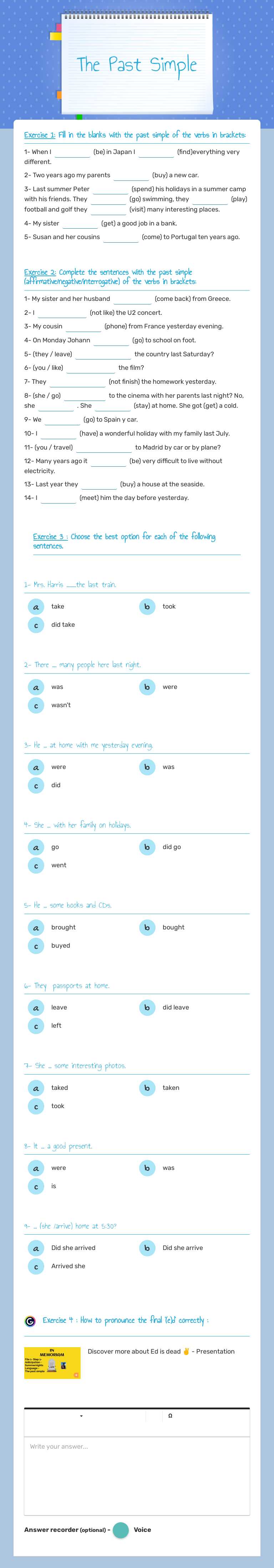 The Past Simple Grade 10 worksheet preview