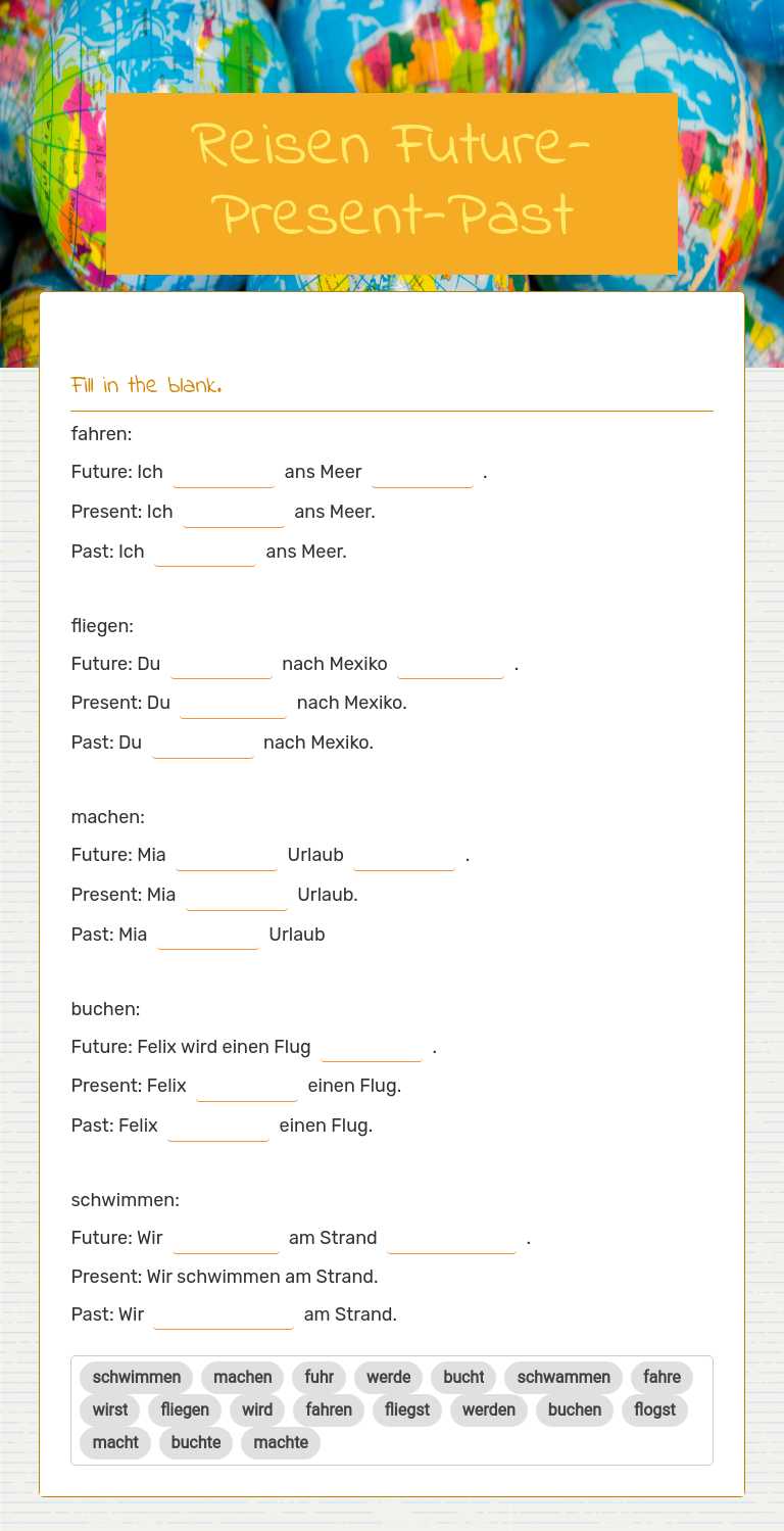 Reisen Future-Present-Past worksheet preview image