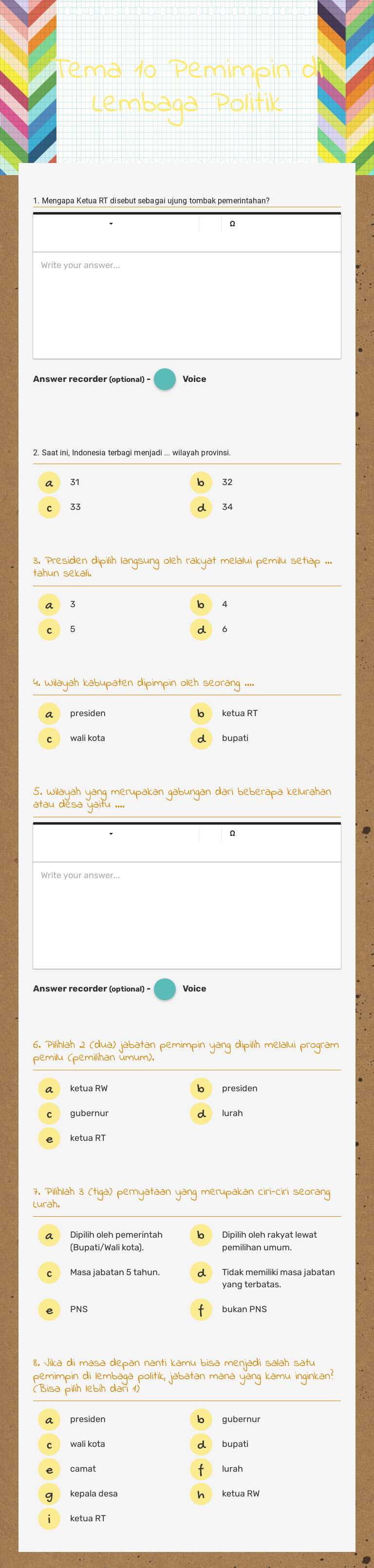 Tema 10 Pemimpin di Lembaga Politik worksheet preview image
