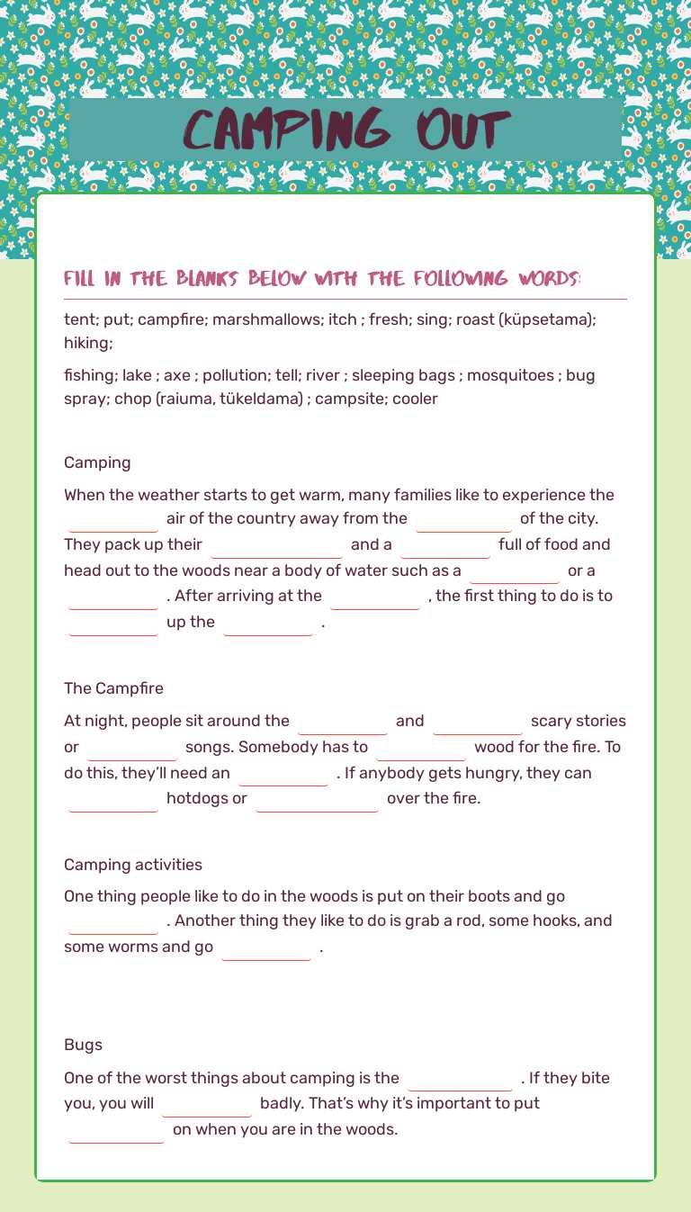 camping out worksheet preview image