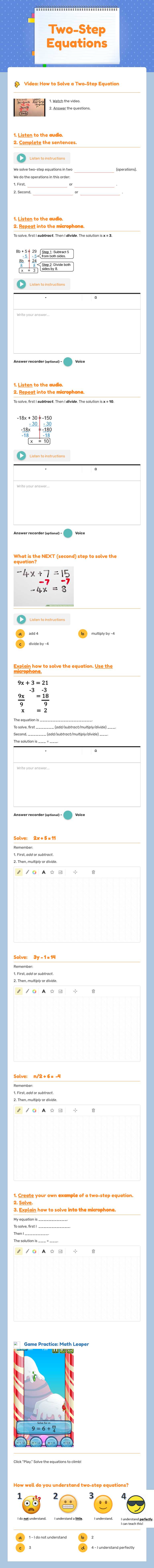 Two-Step Equations worksheet preview image