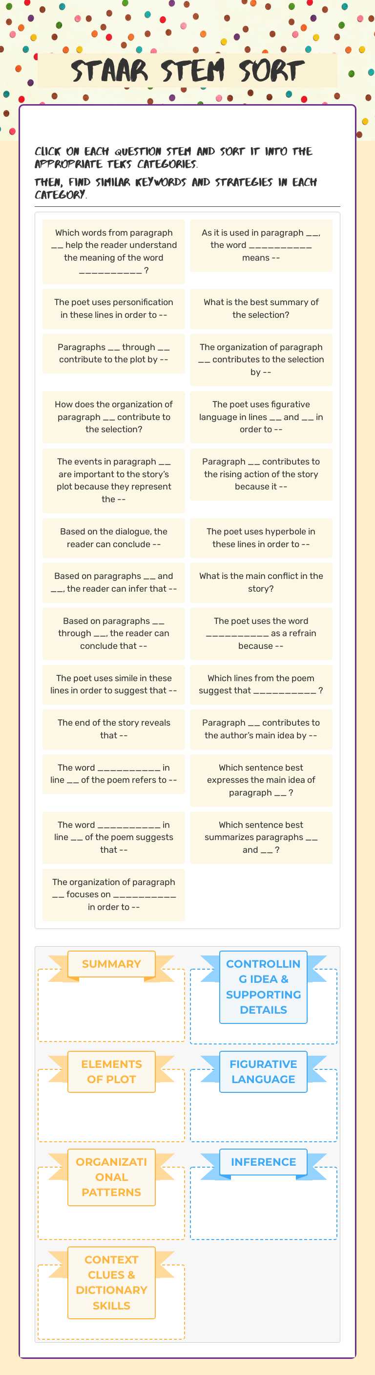 STAAR STEM SORT Grade 6 worksheet preview