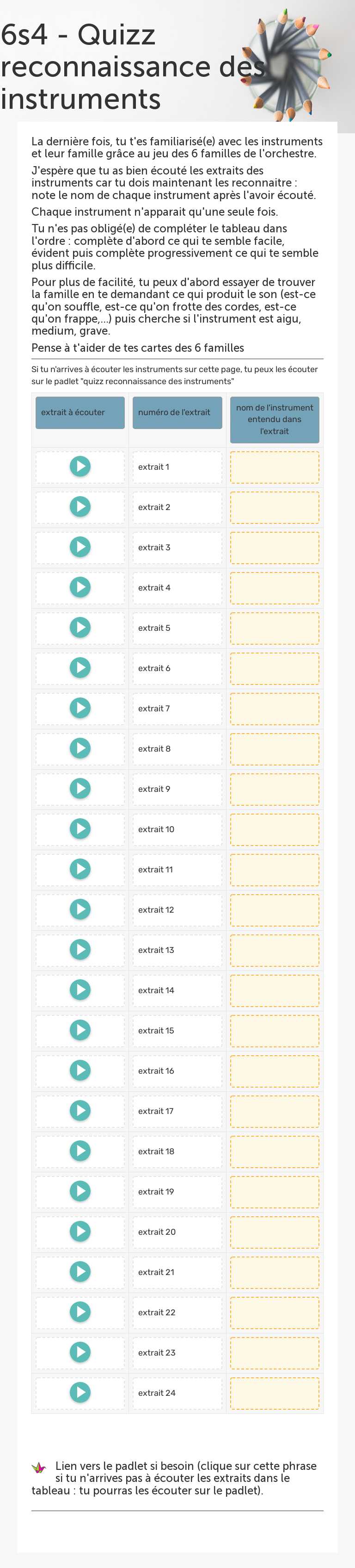 6s4 - Quizz reconnaissance des instruments worksheet preview image