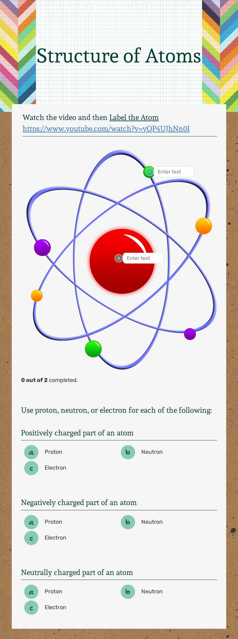 Structure of Atoms worksheet preview image