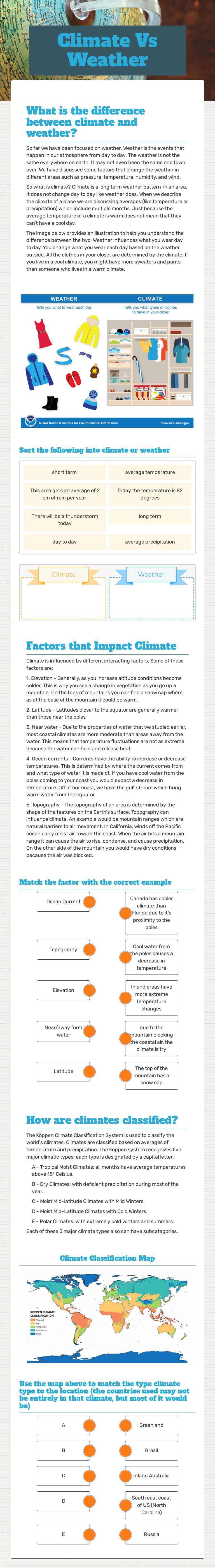Climate Vs Weather worksheet preview image