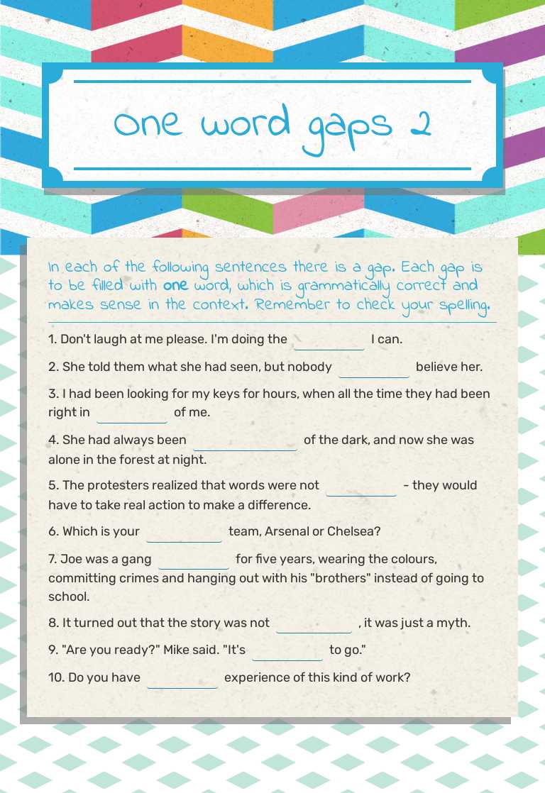One word gaps 2 worksheet preview image