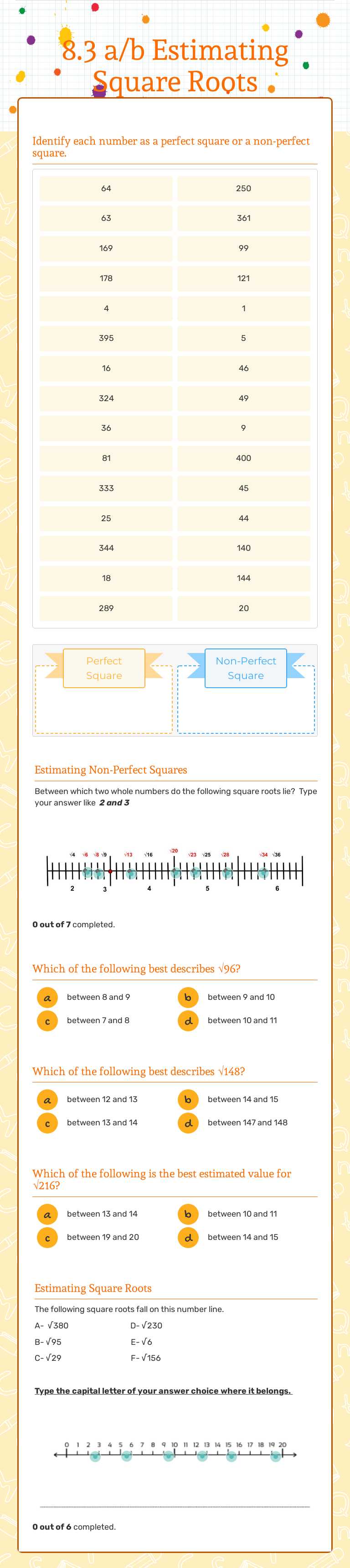 8.3 a/b Estimating Square Roots worksheet preview image