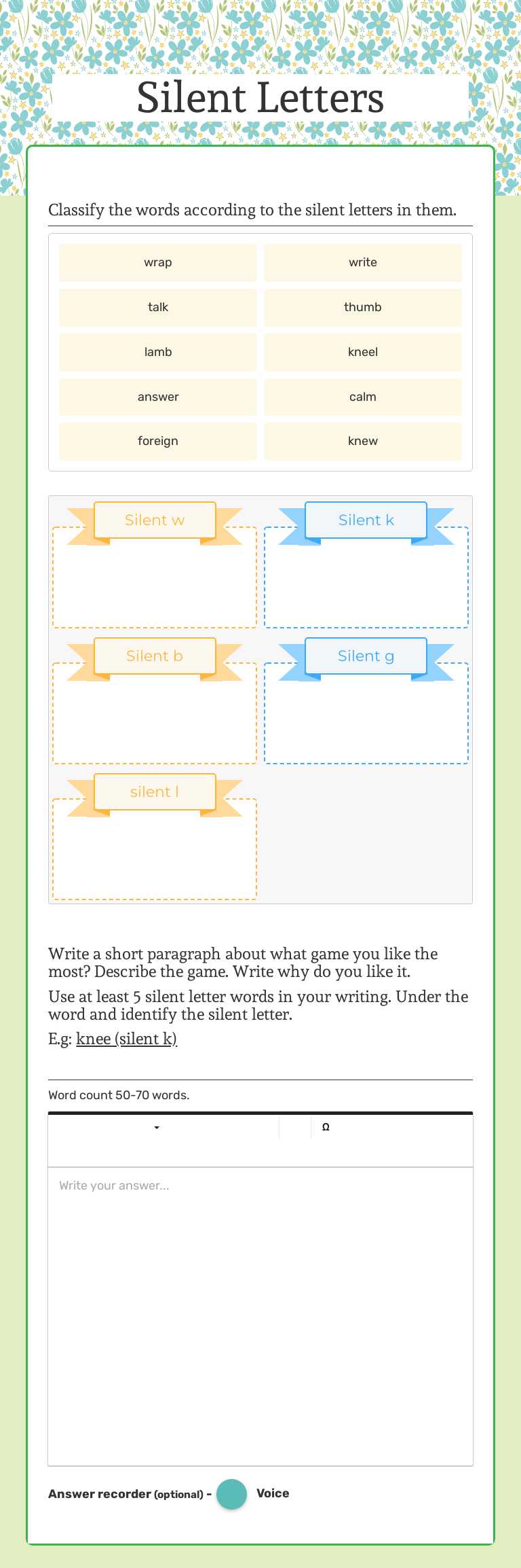 Silent Letters worksheet preview image