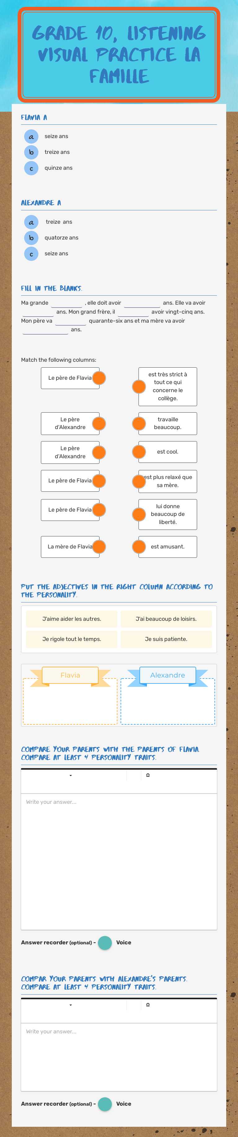 grade 10, Listening Visual Practice
La Famille worksheet preview image