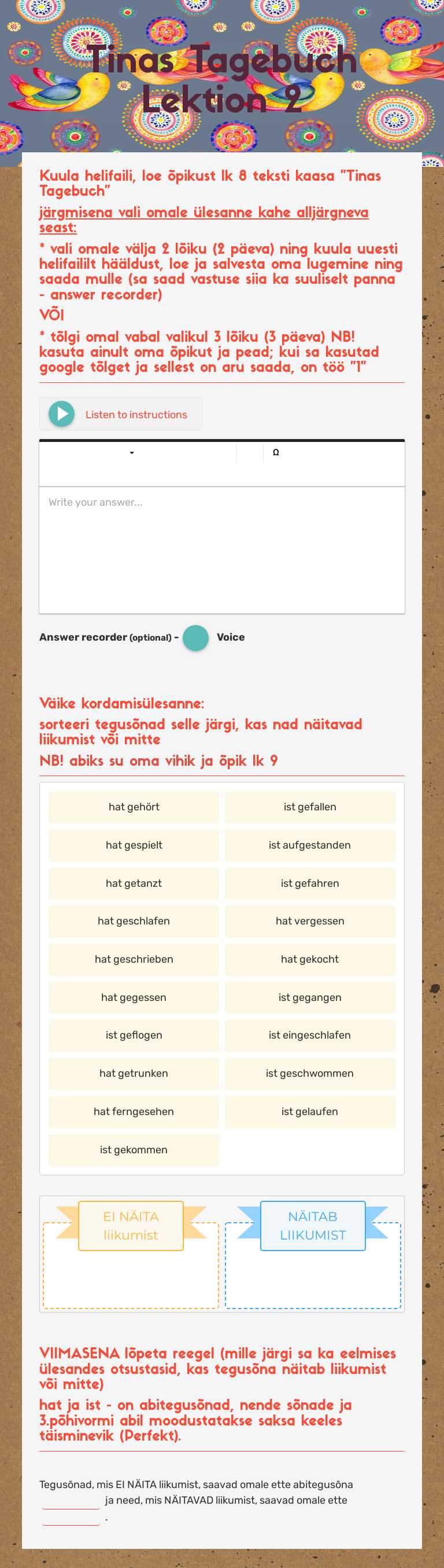 Tinas Tagebuch Lektion 2 Grade 6 worksheet preview