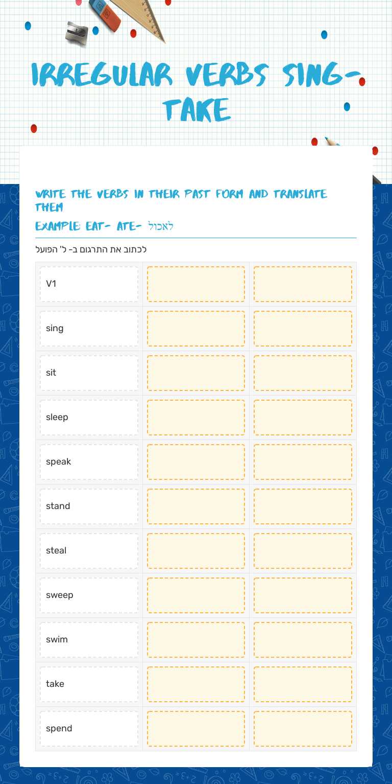 IRREGULAR VERBS     sing-take worksheet preview image
