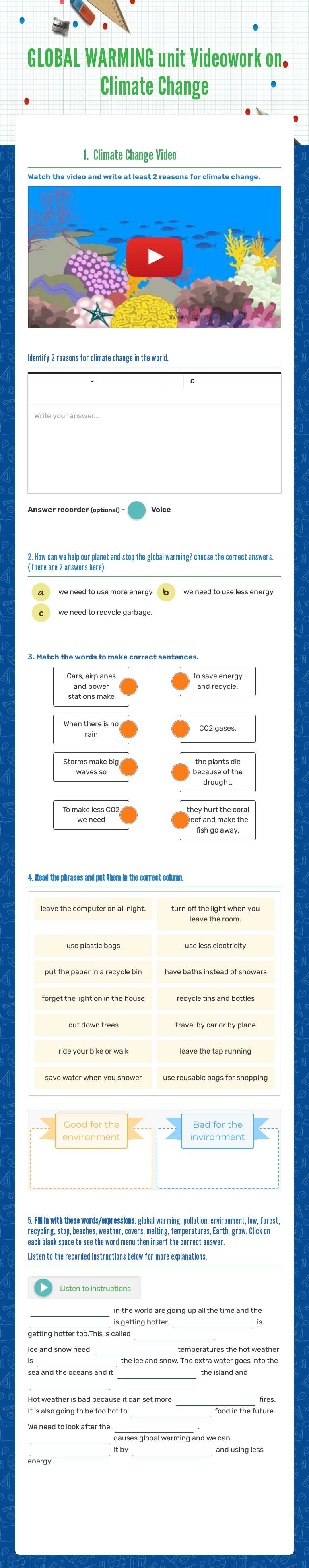 GLOBAL WARMING unit
Videowork on Climate Change worksheet preview image