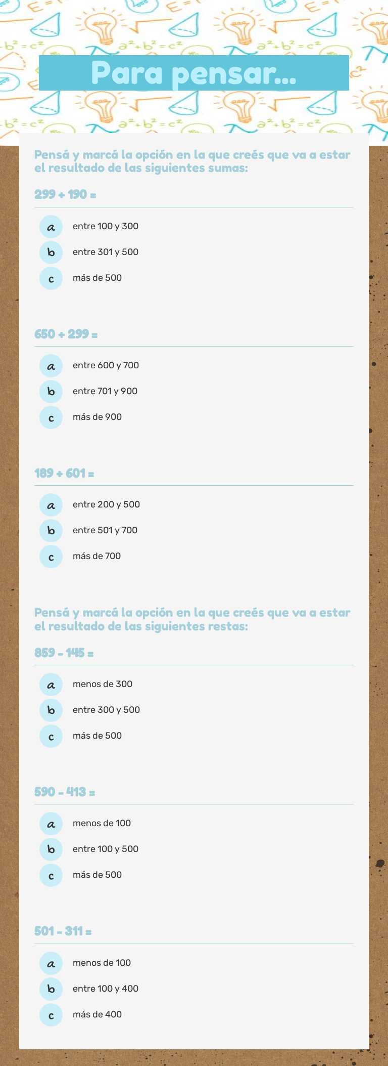 Para pensar... worksheet preview image