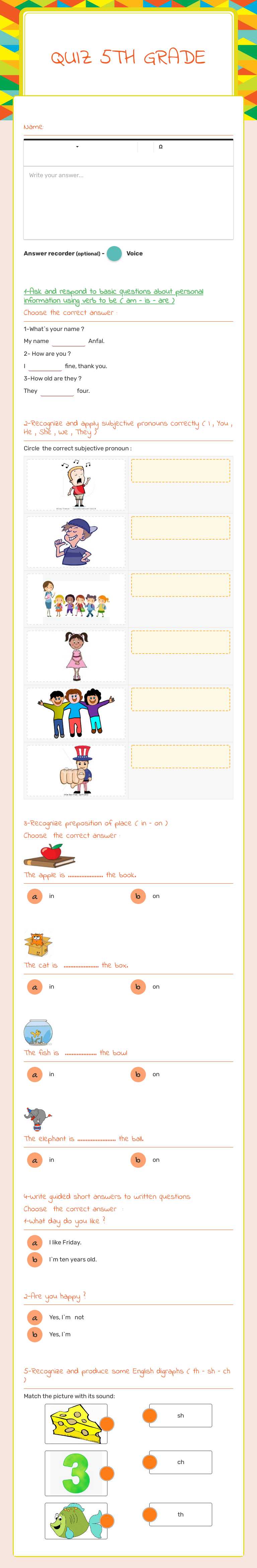Quiz 5th Grade Grade 5 worksheet preview