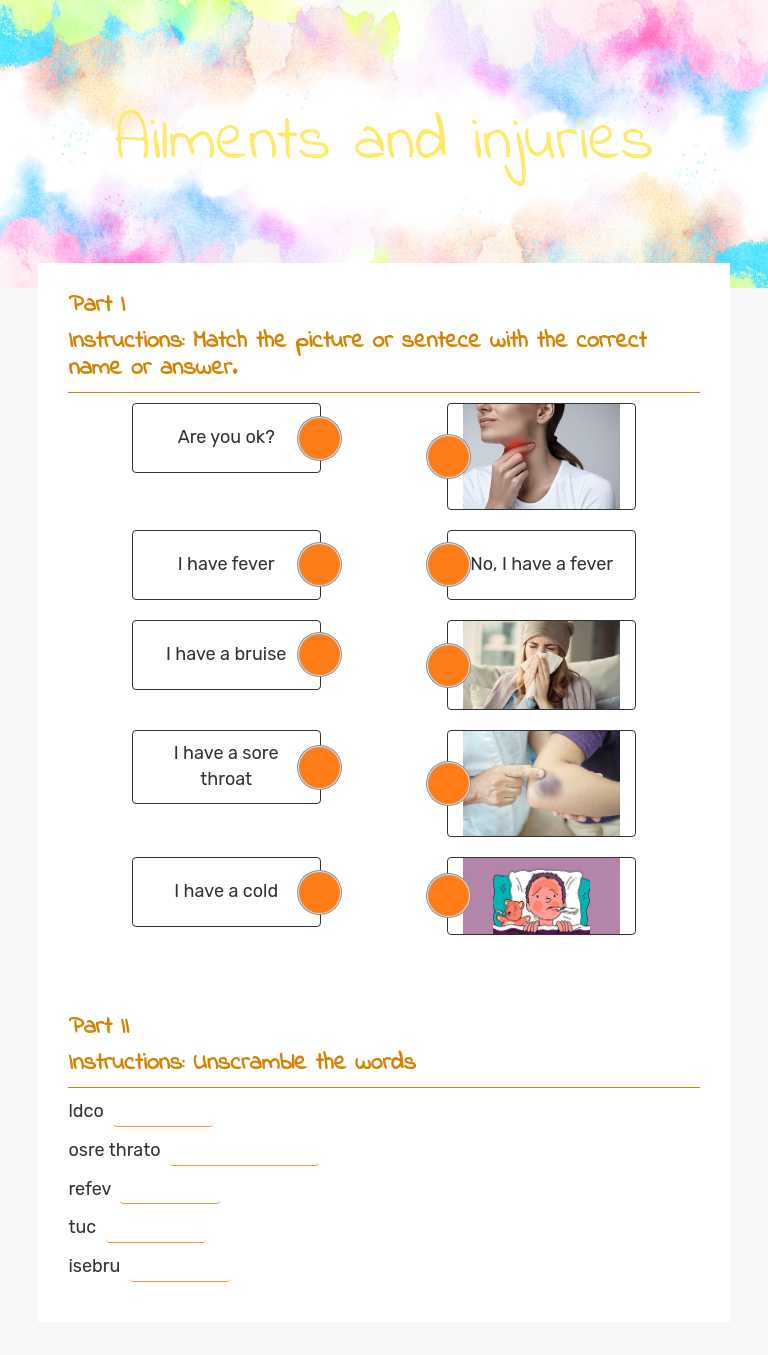 Ailments and injuries worksheet preview image