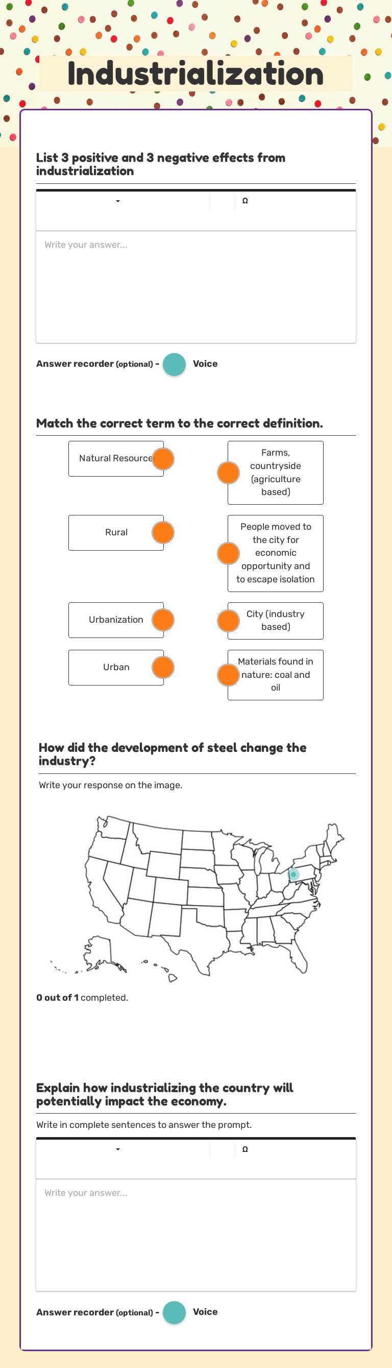 Industrialization worksheet preview image