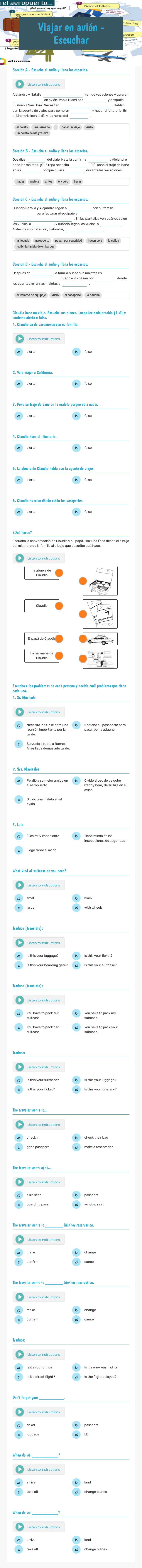 Viajar en avión - Escuchar worksheet preview image
