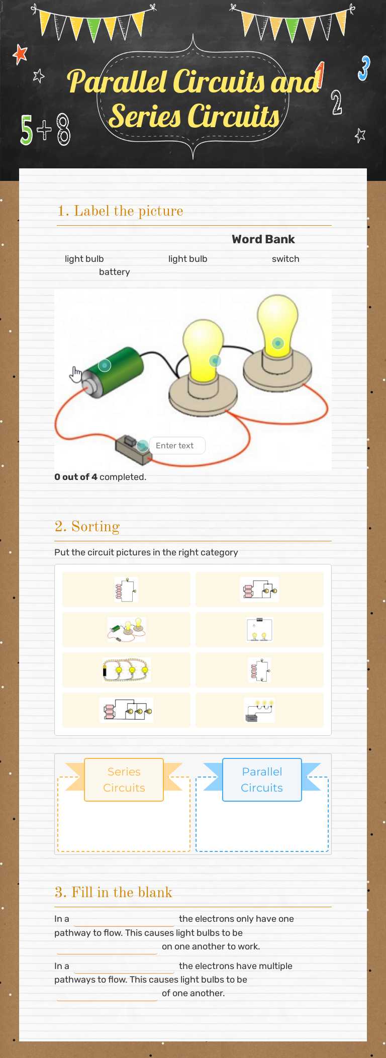 Parallel Circuits  and          Series Circuits worksheet preview image