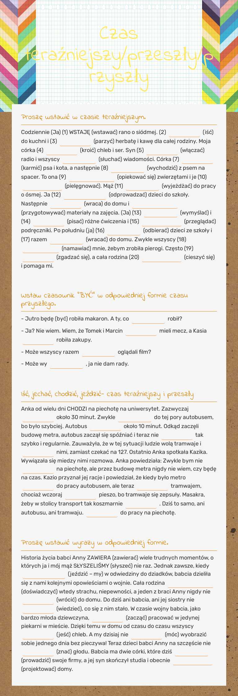 Czas teraźniejszy/przeszły/przyszły worksheet preview image