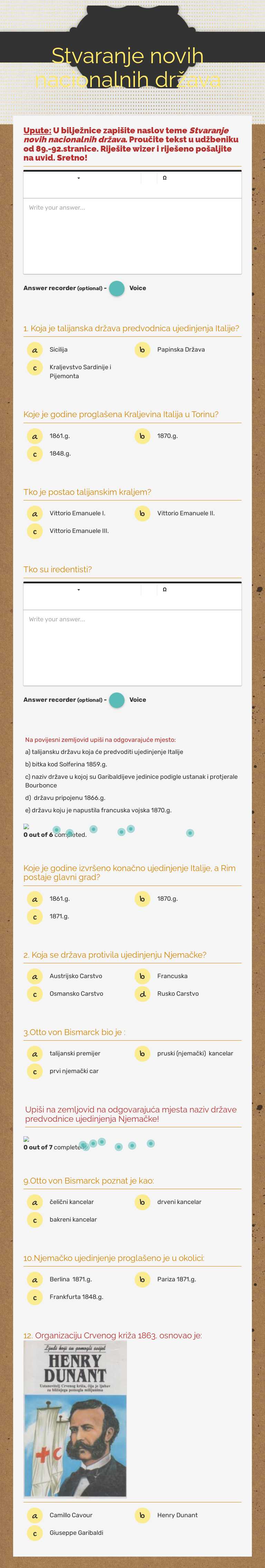 Stvaranje novih nacionalnih država worksheet preview image