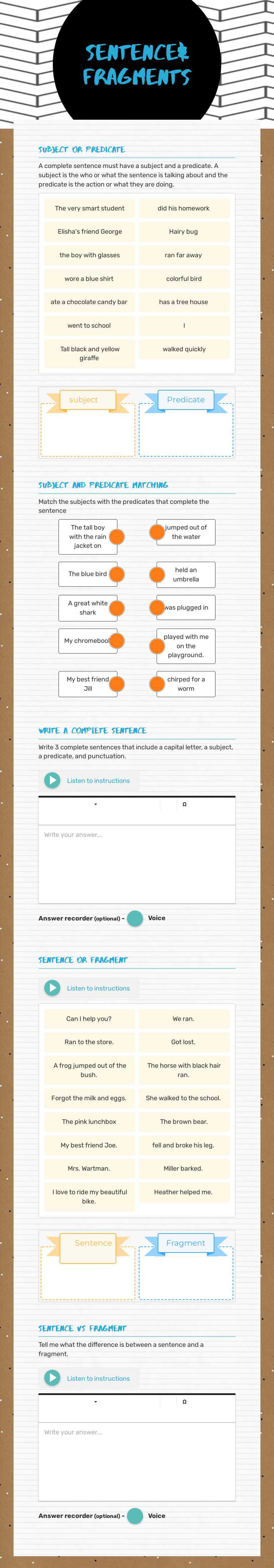Sentence& Fragments worksheet preview image