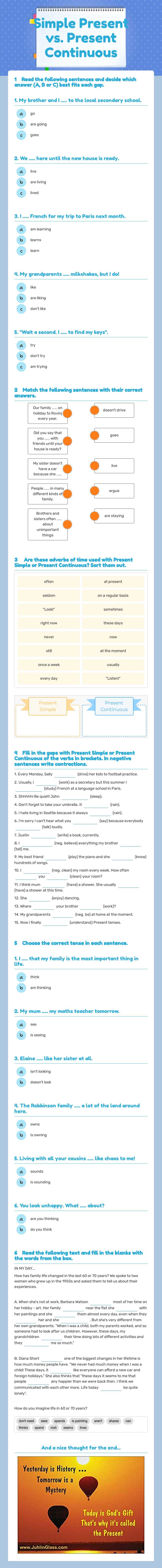 Simple Present   
               vs.                             
 Present Continuous worksheet preview image