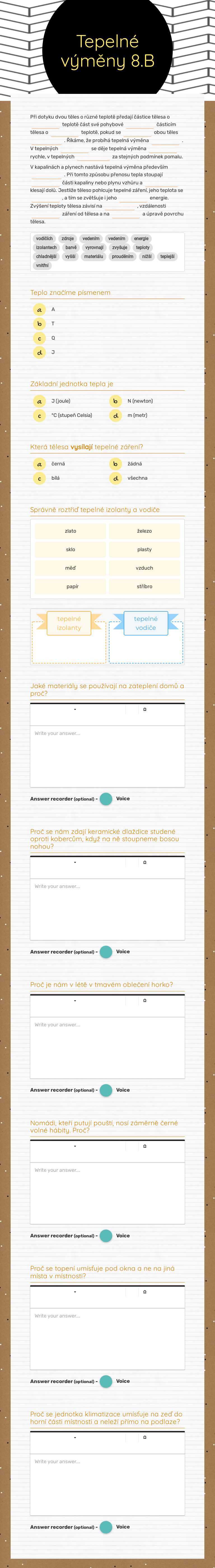 Tepelné 
výměny 8.B worksheet preview image
