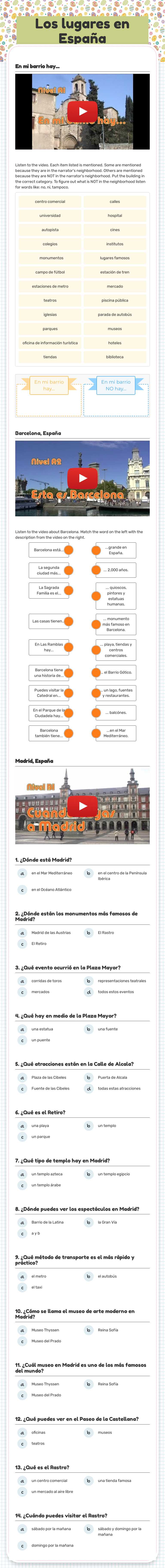 Los lugares en España worksheet preview image