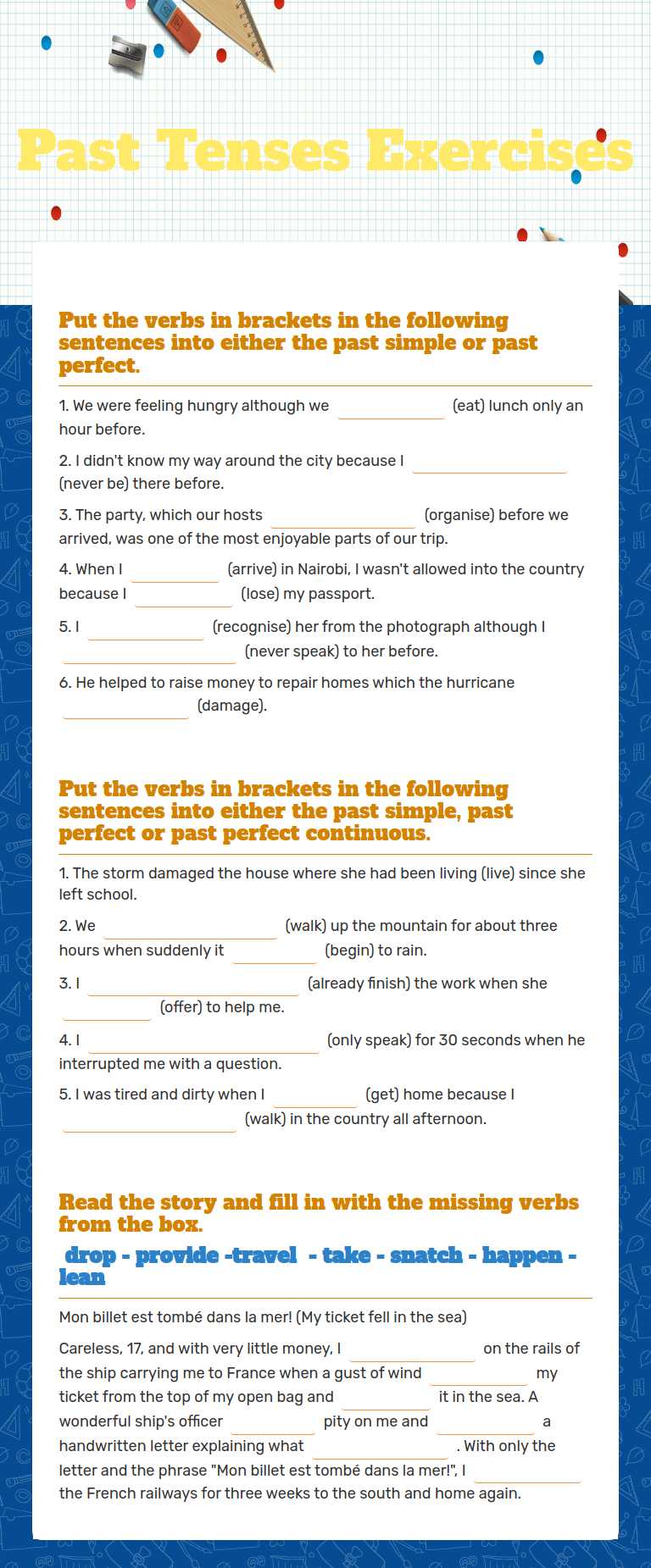 Past Tenses
Exercises worksheet preview image