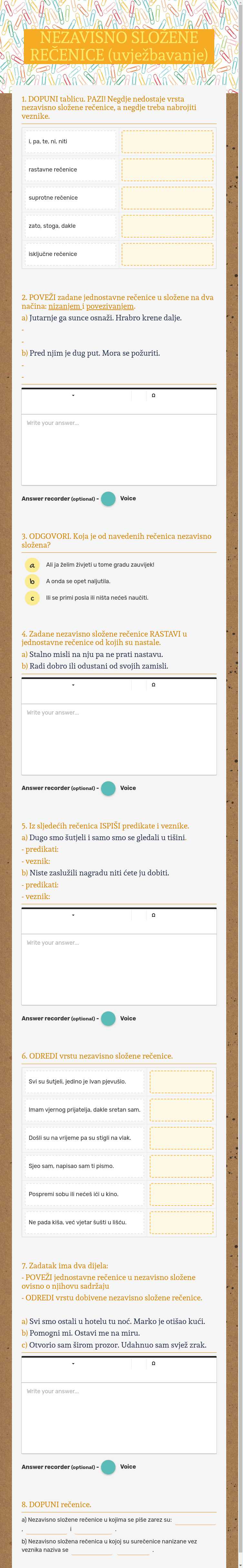 NEZAVISNO SLOŽENE REČENICE (uvježbavanje) Grade 7 worksheet preview