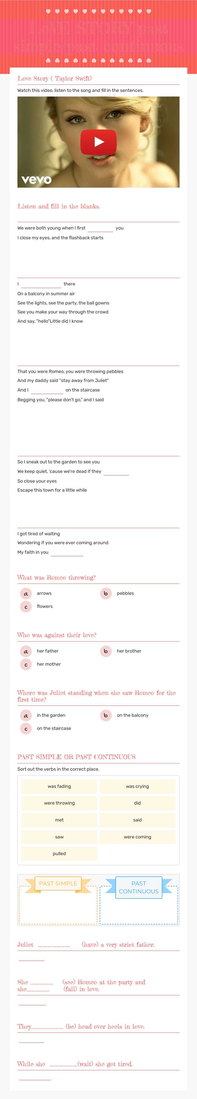 LoVE STORY      
  past simple/past continuous worksheet preview image
