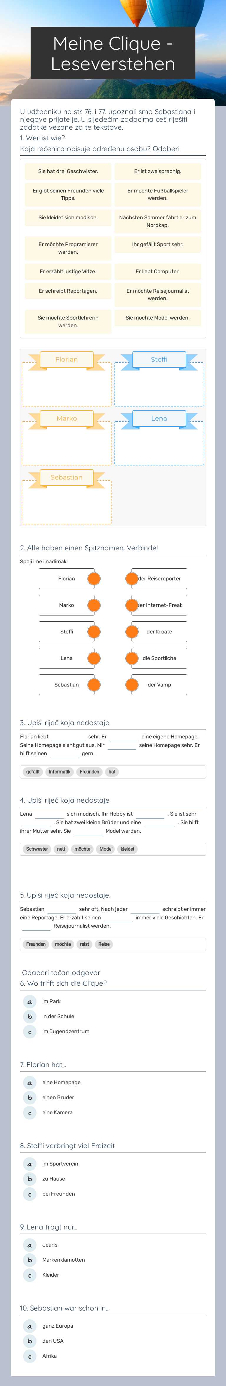 Meine Clique - Leseverstehen Grade 2 worksheet preview