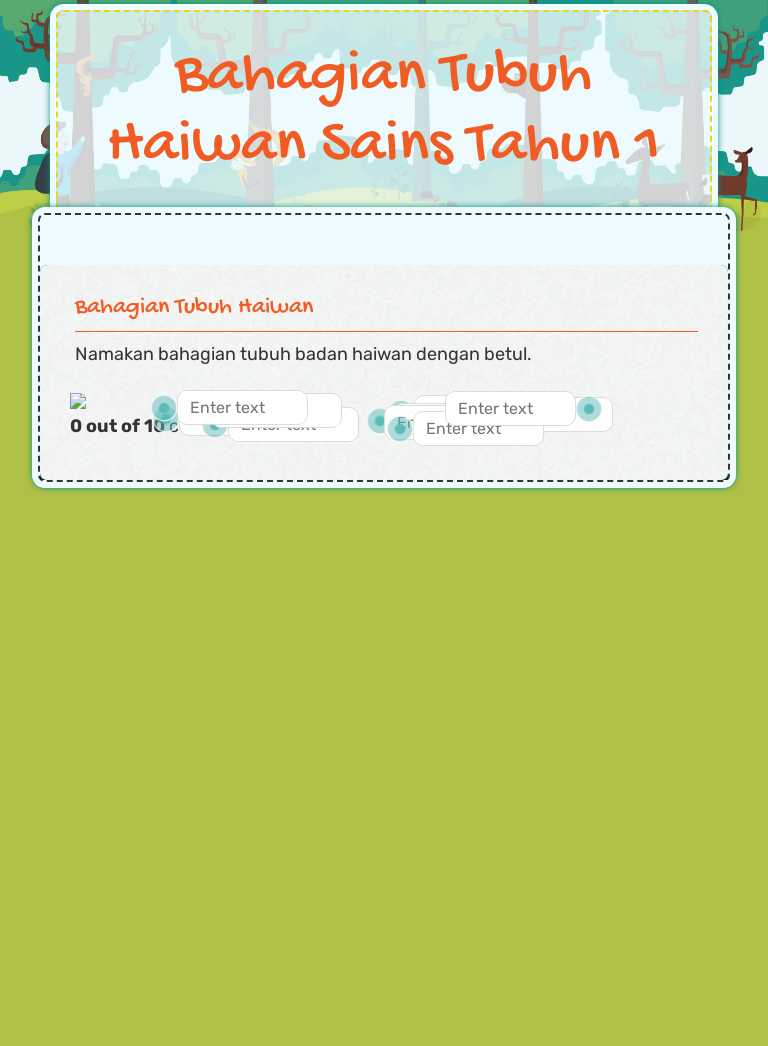 Bahagian Tubuh Haiwan Sains Tahun 1 worksheet preview image