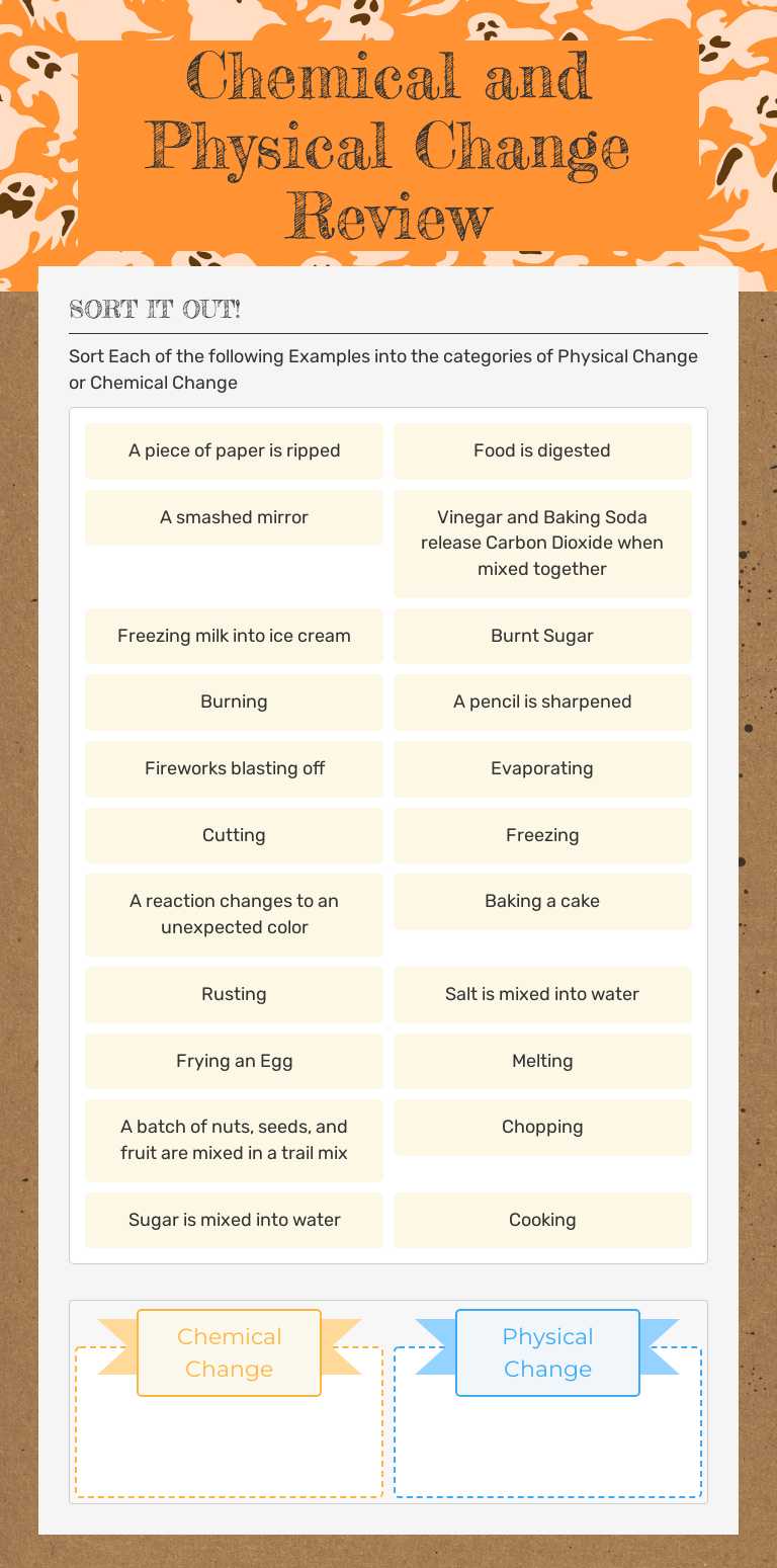 Chemical and Physical Change Review Grade 5 worksheet preview