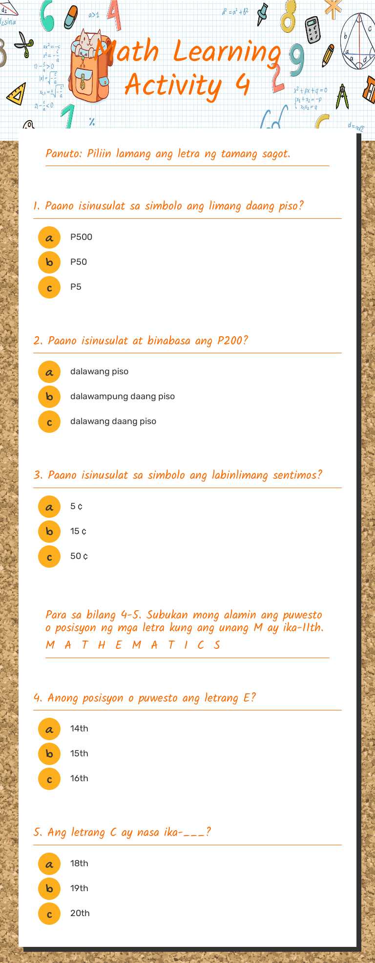 Math Learning Activity 4 Grade 2 worksheet preview