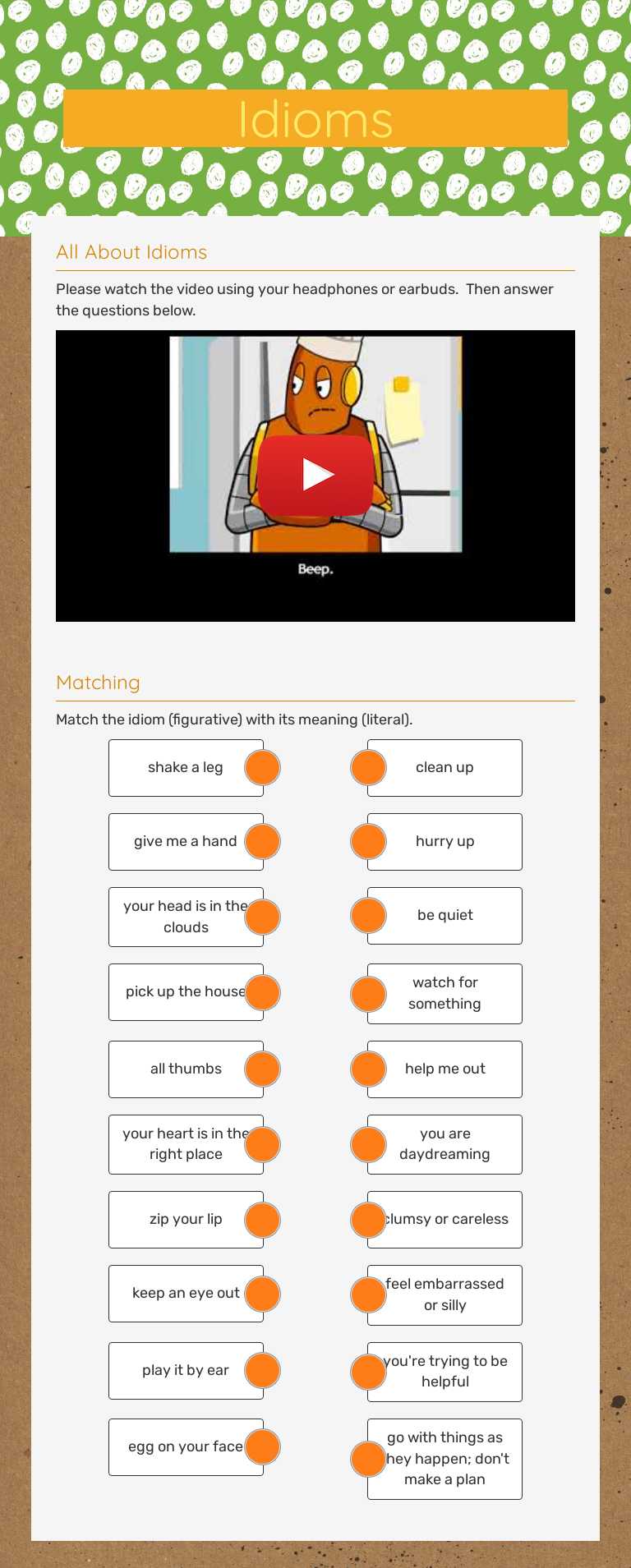 Idioms worksheet preview image