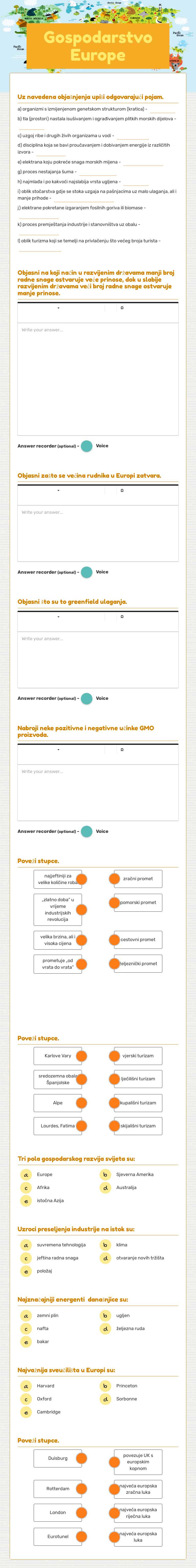 Gospodarstvo Europe worksheet preview image