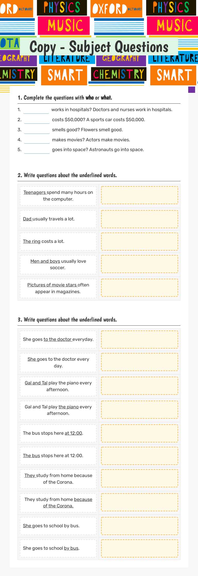 Copy - Subject Questions worksheet preview image