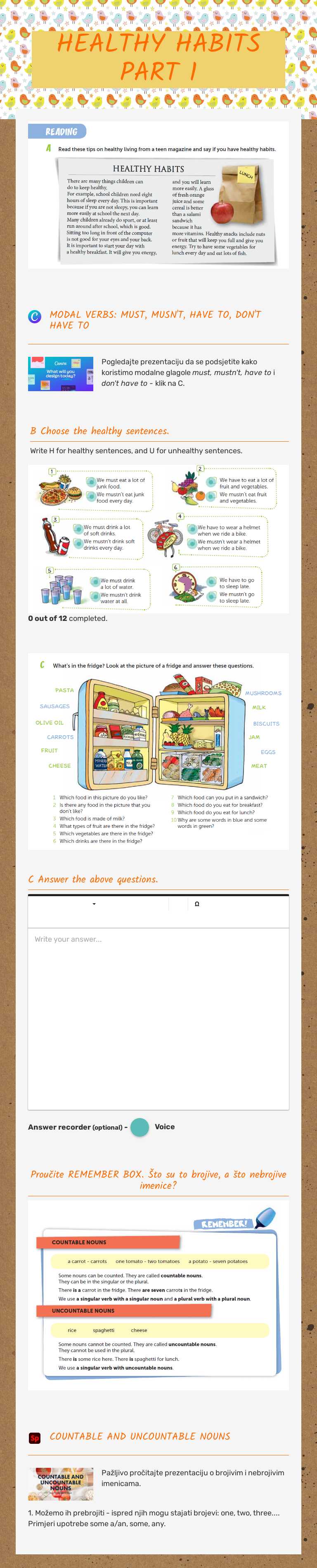 HEALTHY HABITS PART 1 worksheet preview image