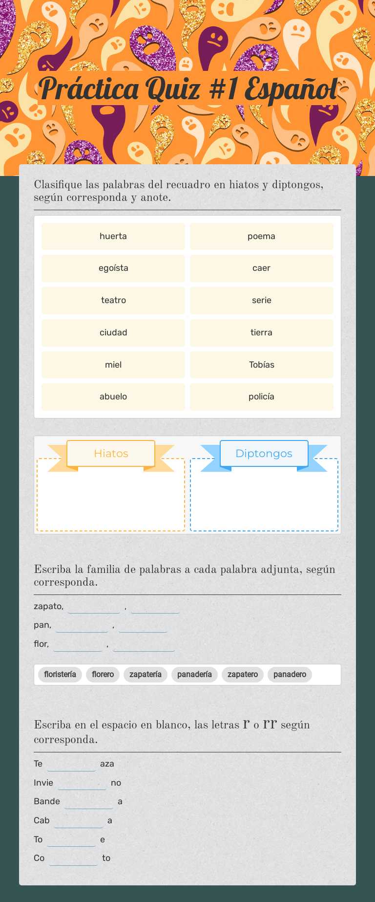 Práctica Quiz #1 Español worksheet preview image
