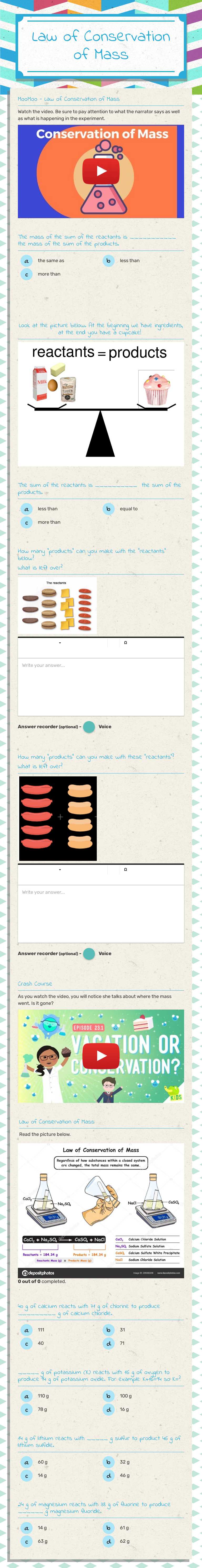 Law of Conservation of Mass worksheet preview image