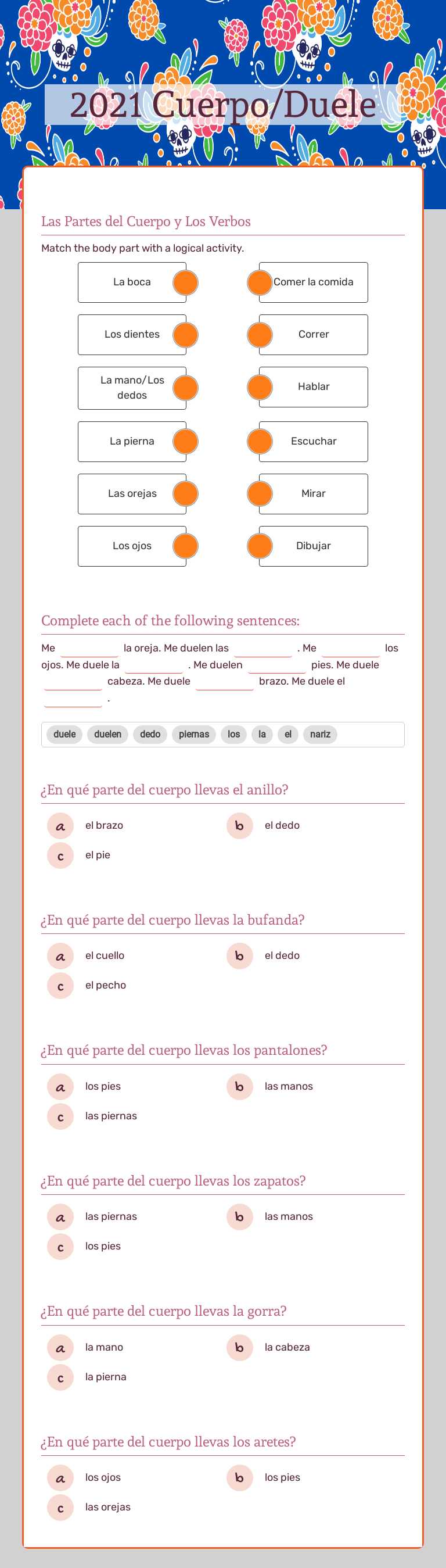 2021 Cuerpo/Duele worksheet preview image