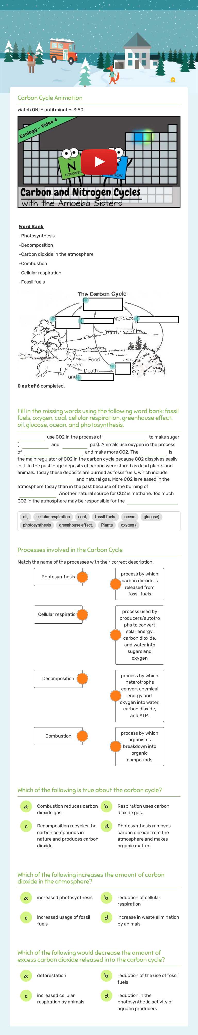 The Carbon Cycle worksheet preview image