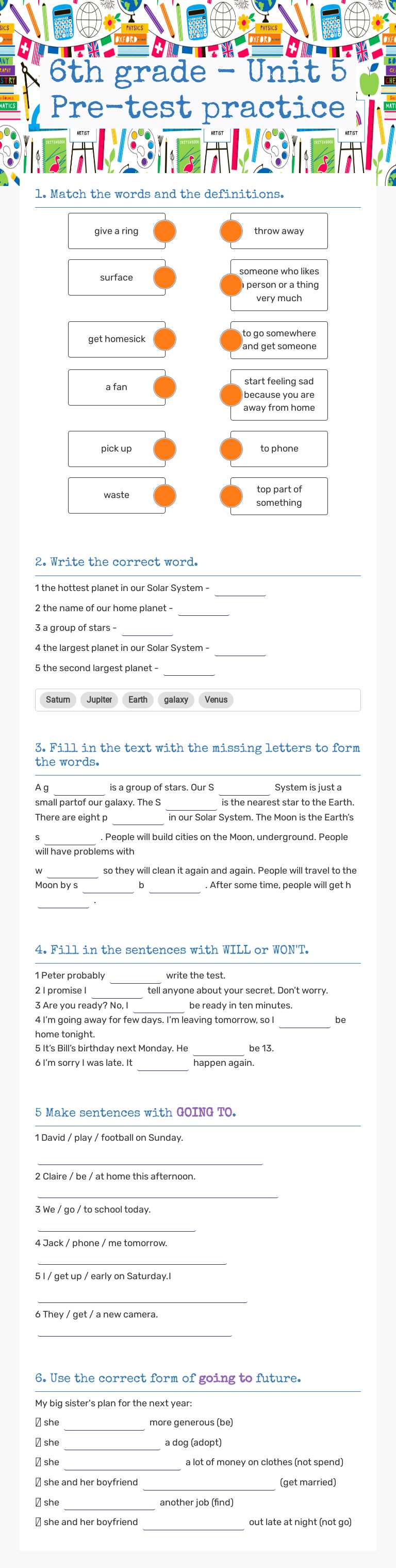 6th grade - Unit 5     
 Pre-test practice worksheet preview image