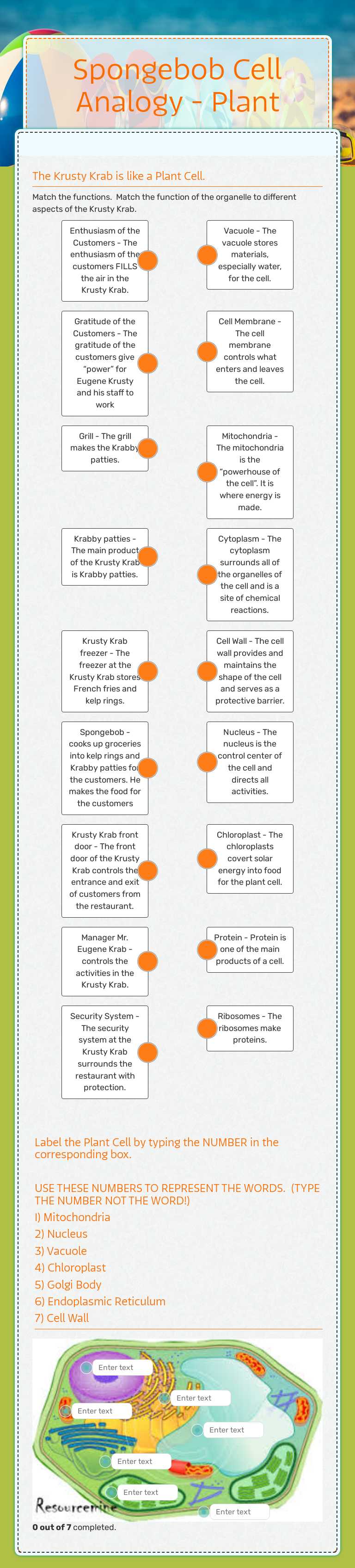 Spongebob Cell Analogy - Plant worksheet preview image