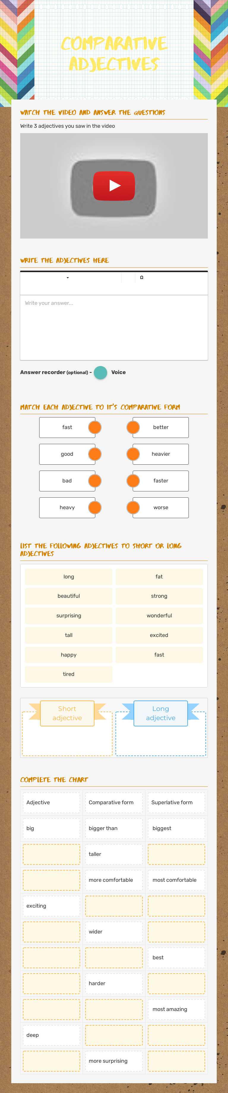 Comparative adjectives worksheet preview image