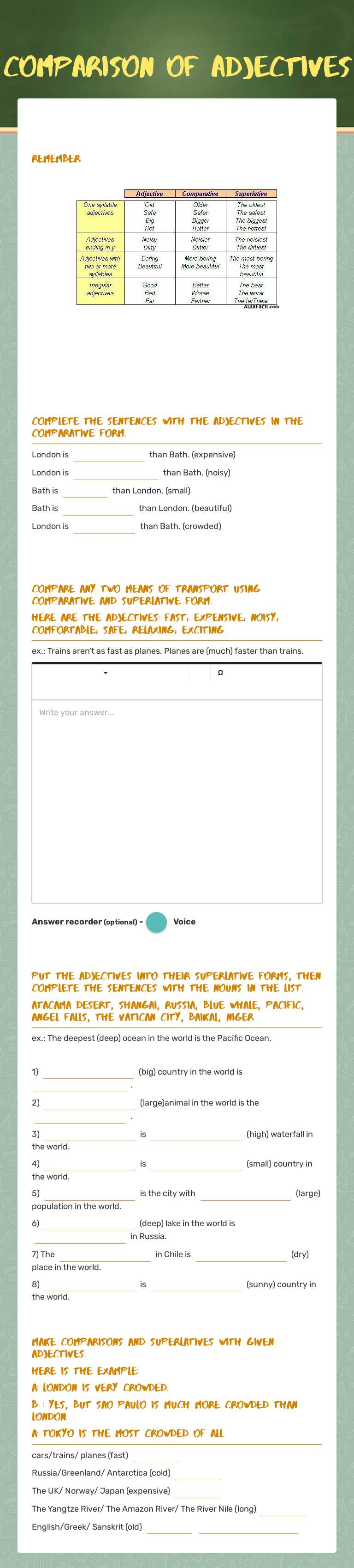 COMPARISON OF ADJECTIVES worksheet preview image