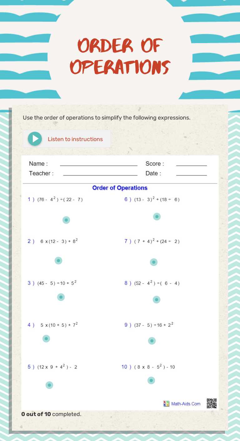 Order of Operations worksheet preview image