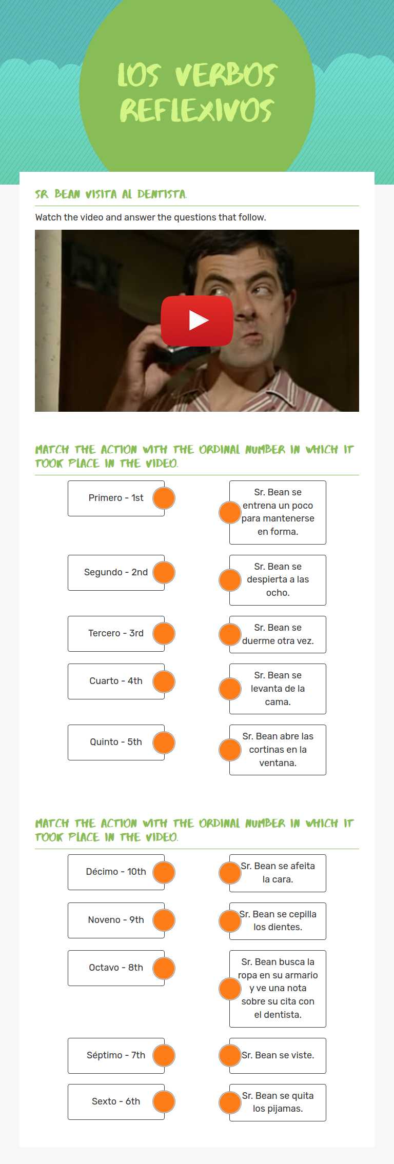 los verbos
reflexivos Grade 8 worksheet preview