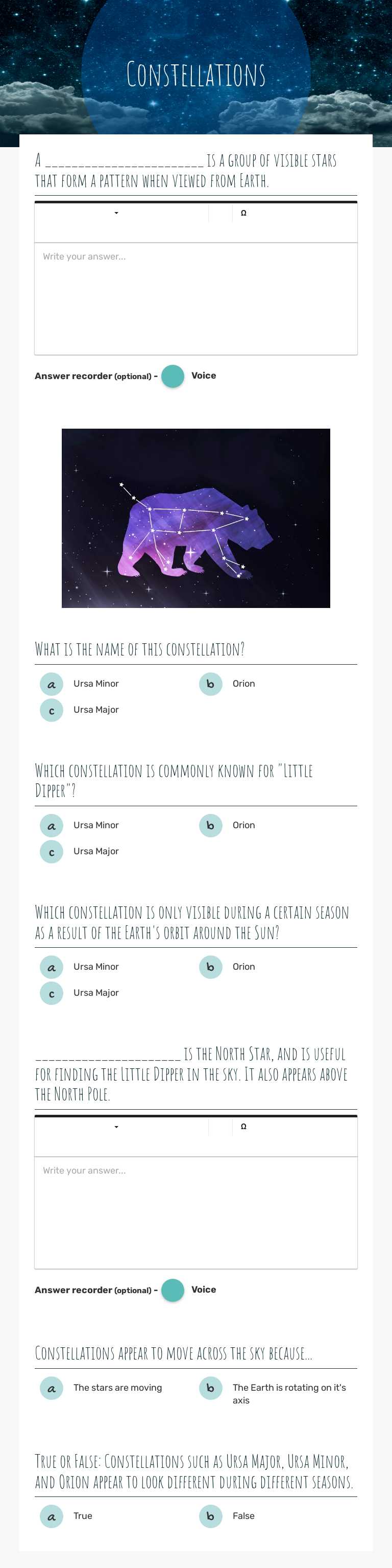 Constellations worksheet preview image